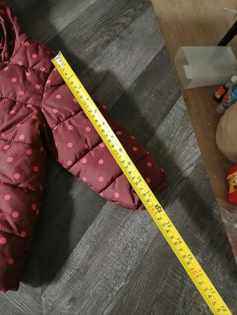 Old Navy Girls' Hooded Puffer Jacket in Burgundy with Pink Polka Dots